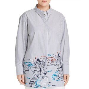 New Lafayette 148 New York Striped Cotton Kelhani Button Up Shirt Sz 3X